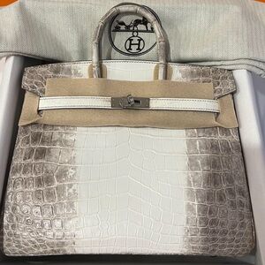 Luxury Gray and White Crocodile Leather Birkin  Bag